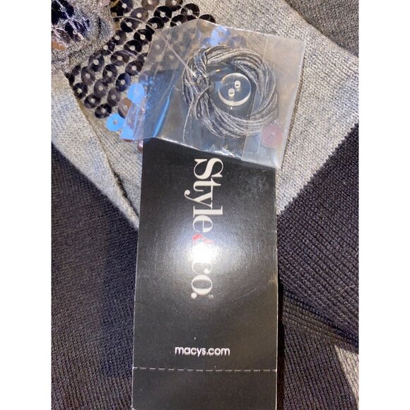 Style & Co Womens L Hooded Color Block Cardigan With Sequin Accents Black/Grey - Picture 6 of 8